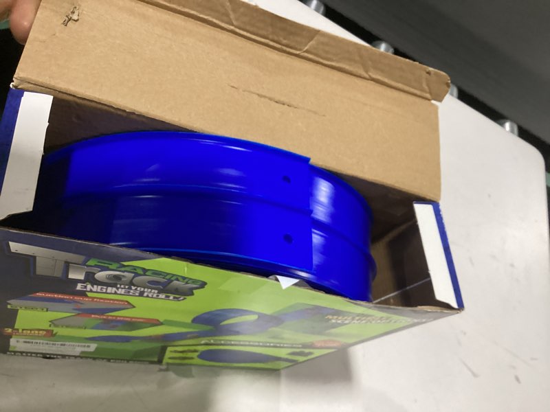 Condition photo showing Good Condition for ketiee flex tracks 16ft for kids: flexible race car ramp track with 4 small racecars and 8 suction cups compatible with diecast 1/64th cars, rolls up portable racetrack for ages 3 & up blue 16ft