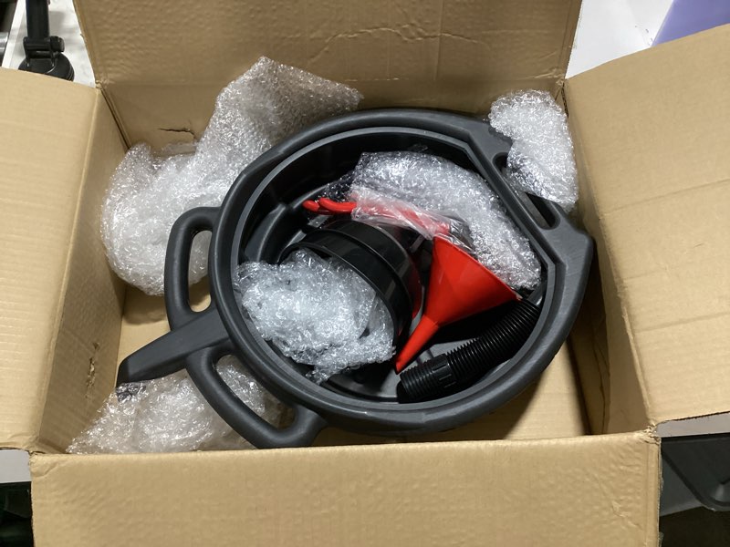 Condition photo showing Good Condition for 8 pcs automotive oil funnel set include 4 wide mouth flexible funnel with handle 2 plastic large funnels adjustable oil filter wrenches drain pan for cars and motorcycles