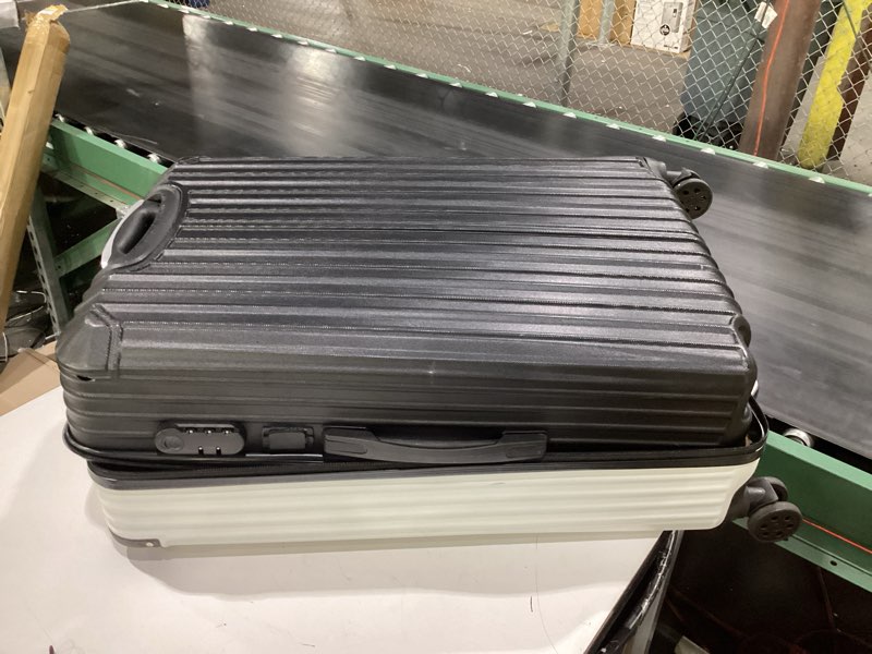 Condition photo showing As Is for samsonite freeform 28-inch large luggage with dual 360° spinner wheels - checked suitcase - tsa lock, airline-approved - lightweight durable polypropylene expandable hardshell - white/grey checked-large spinner white/grey