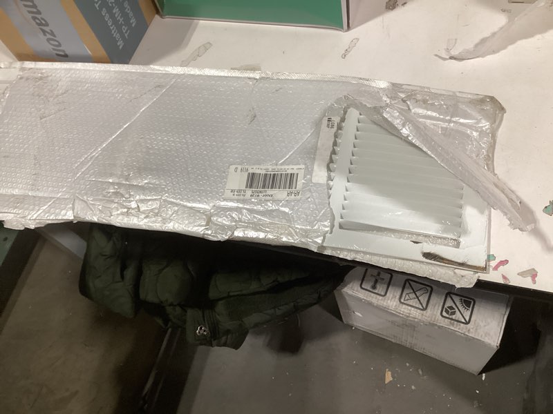 Condition photo showing As Is for VOISEN Return Air Grille,Fits 30x8 Duct Opening,Steel Return Vent Cover, White Vent Cover Grill for Sidewall and Ceiling,HAVC Cold Air Return Vent Cover,Overall Size:31.8"W X 9.8"H 30"x8"