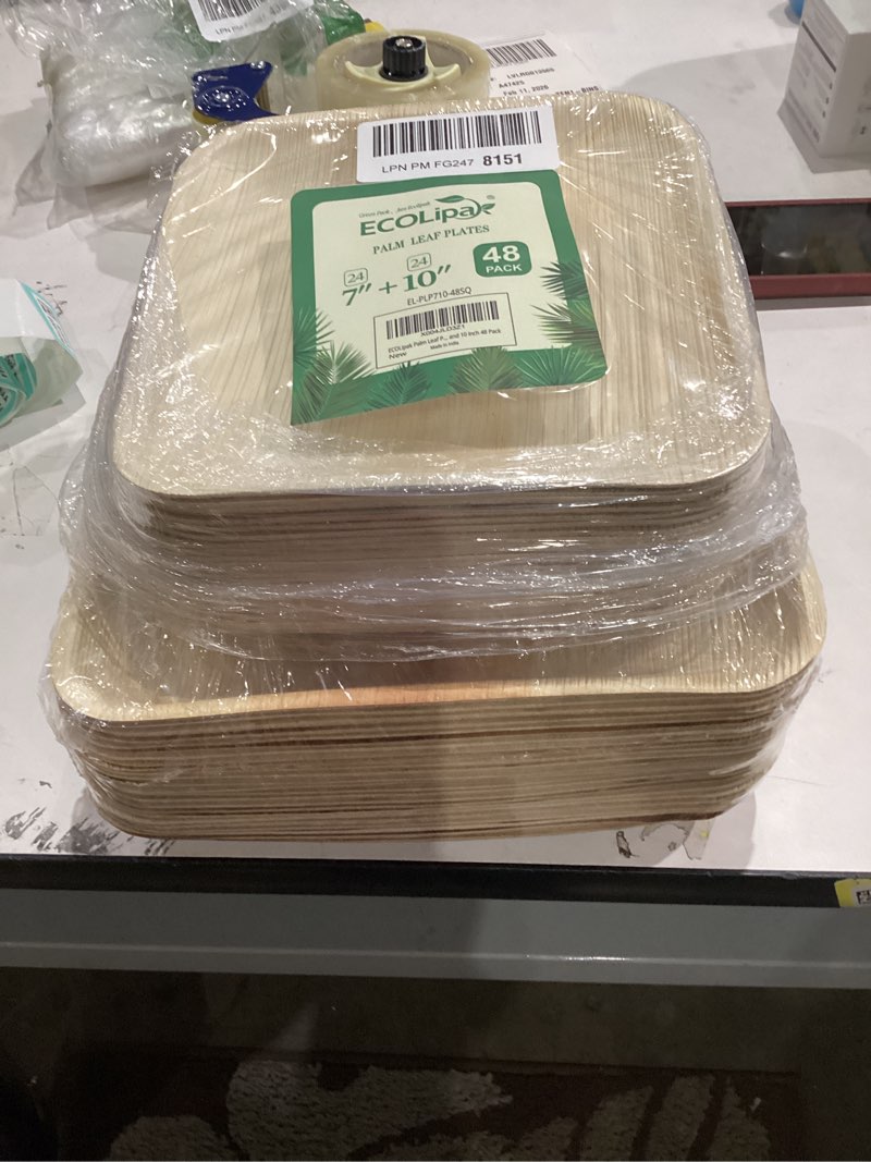 Condition photo showing New/Like New for ECOLipak 48 Pack Compostable Palm Leaf Plate Like Bamboo Plate, 10 Inch and 7.85 Inch Disposable Biodegradable Plates Suitable for Party, Dinner 10 inch and 7.85 inch - 48 Pack