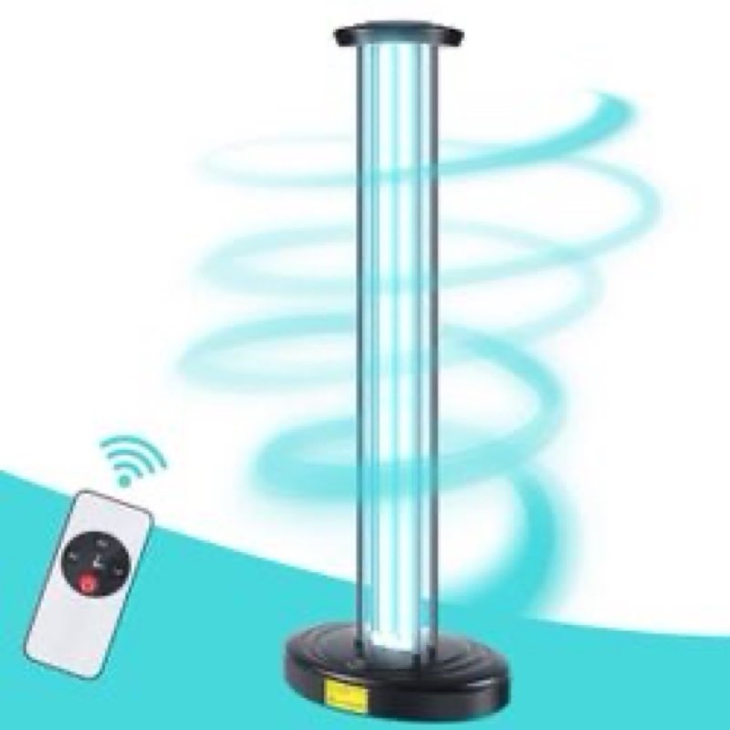 100w uv light, ultraviolet lamp purifier for whole room & house, ozone-free, home disinfection device with 3-gear timer remote control, uvc lights, pu