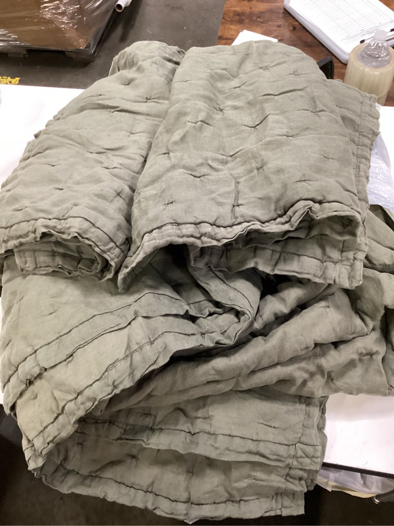 Condition photo showing Good Condition for european linen dream quilt set, king/cal king, dusty olive