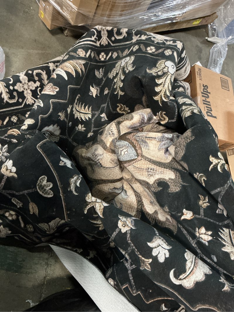Condition photo showing As Is for area rugs 9'x12' washable non-slip, floral vintage distress print pattern medallion carpet for living room bedroom dining room, black brown neutral neutral/black 9' x 12' (rectangular)