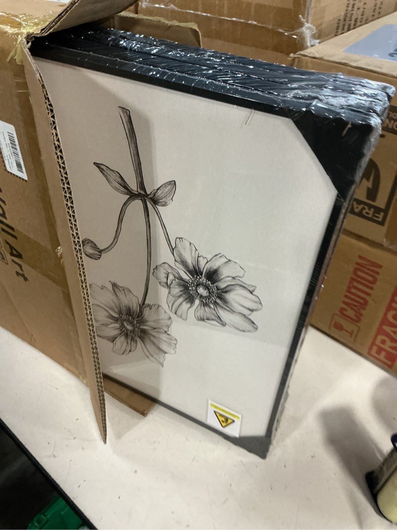 Condition photo showing New/Like New for framed black and white floral wall art for living room, 4 piece vintage botanical canvas painting prints artwork for walls, rustic minimalist flower pictures for bedroom hallway kitchen wall decor 12" w x 16" h x 4 pcs sketch - black framed