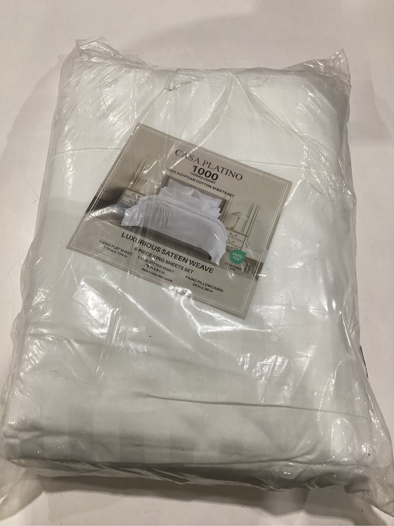 Condition photo showing As Is for casa platino queen sheets set –100% cotton queen sheets with 4 pillowcases, lightweight feel & secure fit, crisp & breathable percale weave with 15\" deep pocket, soft and cozy – pure white queen 01: white, similar to stock photo
