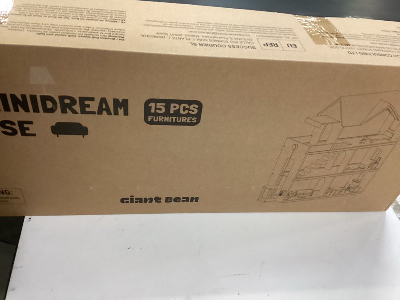 Condition photo showing New/Like New for Giant bean Large Pink Wooden Dollhouse with Furniture for Girls with Doorbell, Light,Elevator, 6 Rooms 2.6ft High,15 Pcs Furniture & 3 Dolls, Kids Playhouse Toy for Girls 3-7+, 31.5" x 25" x 12.2"