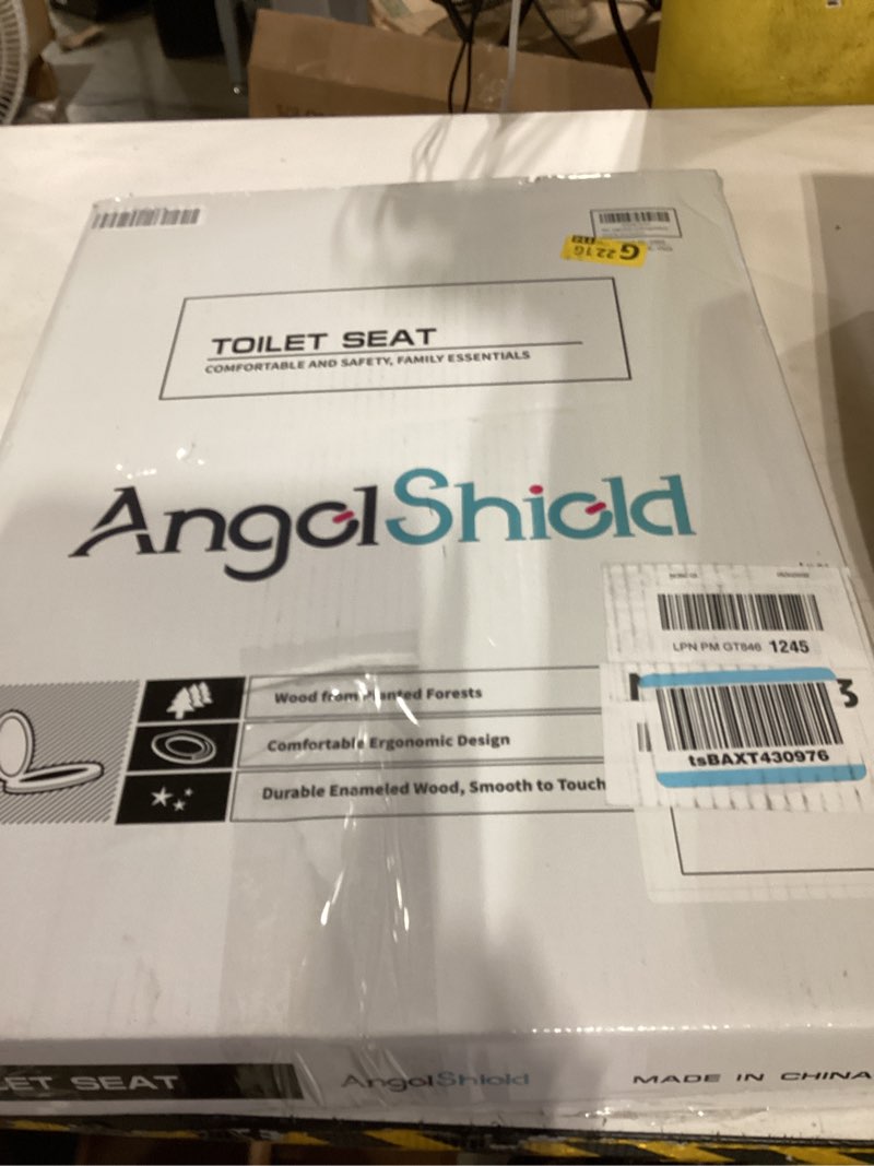 Condition photo showing New/Like New for angel shield toilet seat with zinc alloy hinges quiet-close quick-release wood molded uv lid easy clean(elongated,black) black elongated