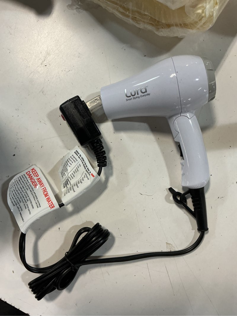 Condition photo showing As Is for foldable travel hair dreyr mini:dual voltage small lightweight blow dryer for international travel,1200w compact hairdryer with concentrator and travel bag(white)