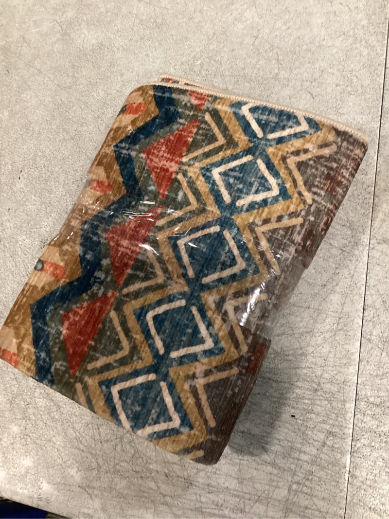 Condition photo showing Good Condition for washable area rug distressed geometric printed boho rug non-slip low pile area rugs for living room bedroom, 2'x6