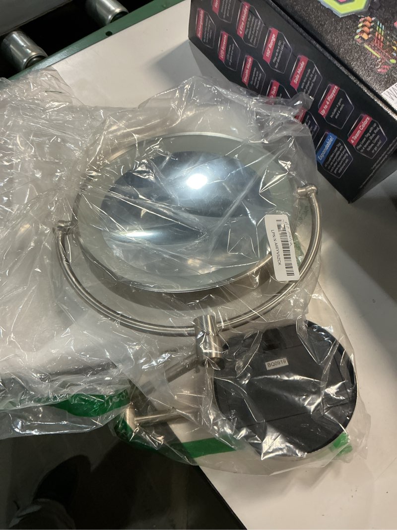 Condition photo showing As Is for Auxmir 1X/30X Wall Mounted Lighted Makeup Mirror, 8" Rechargeable Double-Sided Magnifying Mirror with Light, Touch Dimmable 3 Color Light, 360° Rotation Foldable Extended Arm, Black 8‘’30x-black