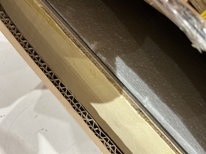 Condition photo showing Good Condition for gold mirror, 24x32 inch framed rectangle mirror with rounded corner, brushed brass mirror, gold bathroom mirror for over sink, vanity, living room, bedroom, horizontal/vertical 24"l x 32"w gold(dark)