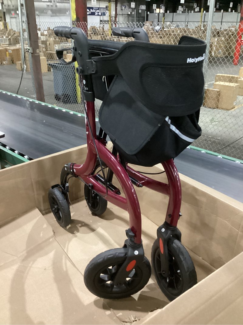 Condition photo showing Good Condition for walkers for seniors, rollator walker with seat and backrest, 10" big wheels all terrain, rolling walker foldable supports 350lb, lightweight & height adjustable, cane & cup holder, burgundy
