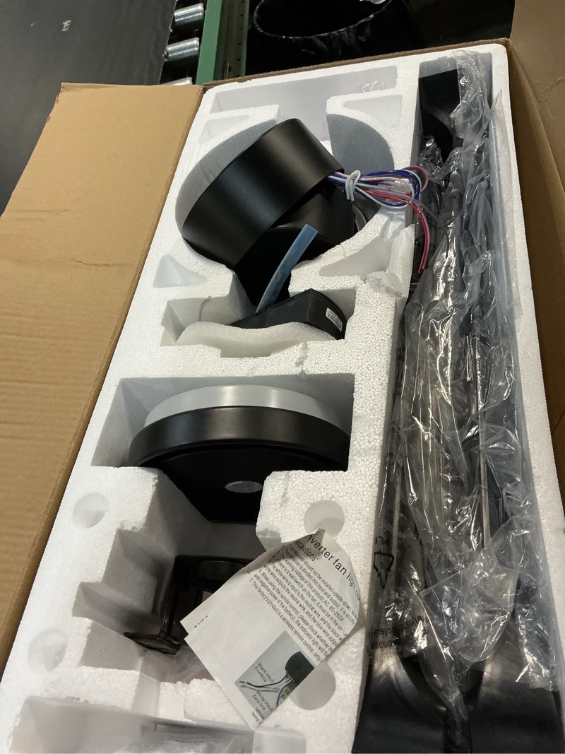 Condition photo showing As Is for altitude savannah 52-in matte black with black blades led flush mount smart ceiling fan with light and remote control included 3 -blade