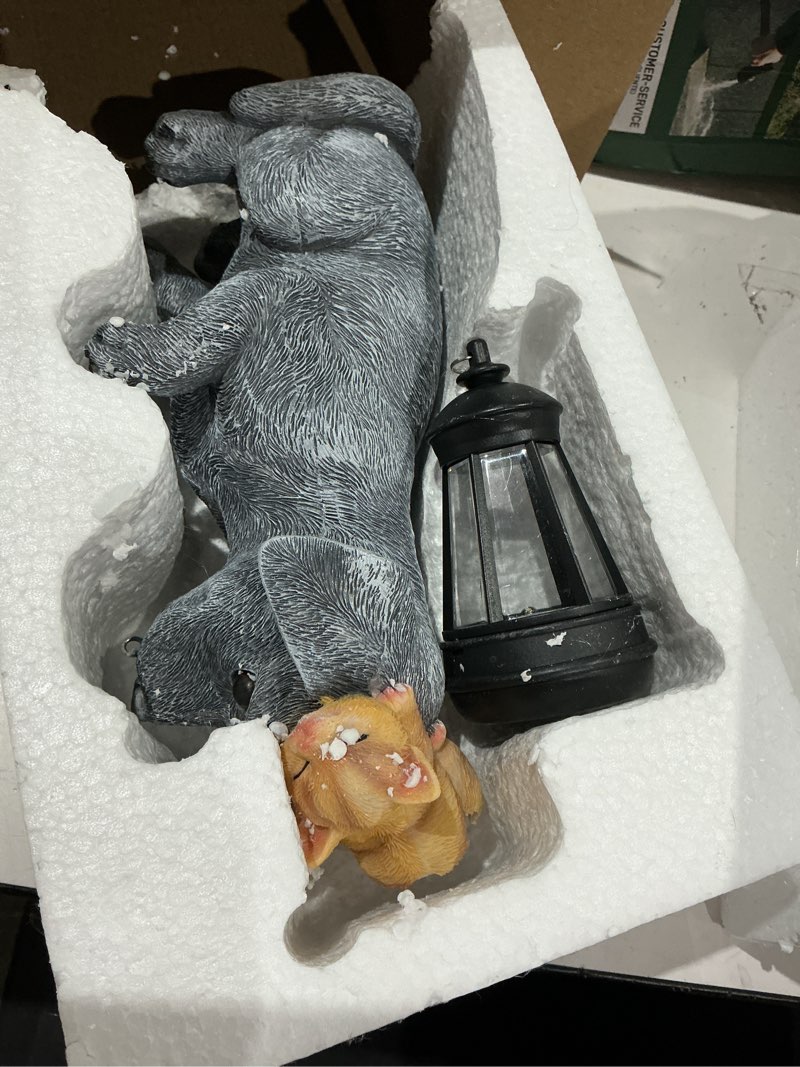 Condition photo showing As Is for for mom – solar dog garden statues with lantern and sleeping cat, resin pet figurine light for outdoor yard decor, gift for women grandma