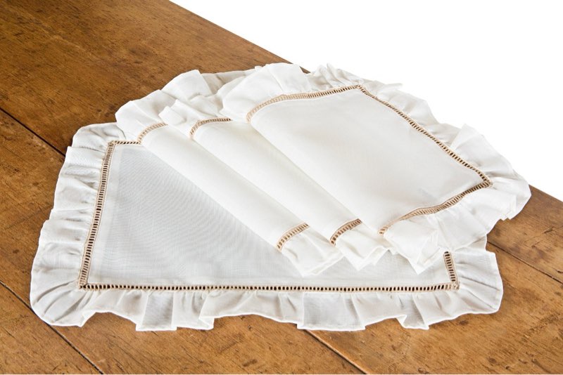 ( incomplete 3 pieces only ) Xia Home Fashions Hemstitch/Ruffle Trim Natural Hemstitch Placemat, 14 by 20-Inch, White, Set of 4