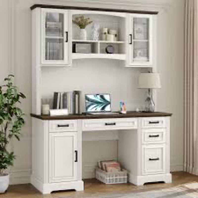 Denanne 58'' W Computer Desk with Outlet and Hutch for Home Office(incomplete only 1 box) 