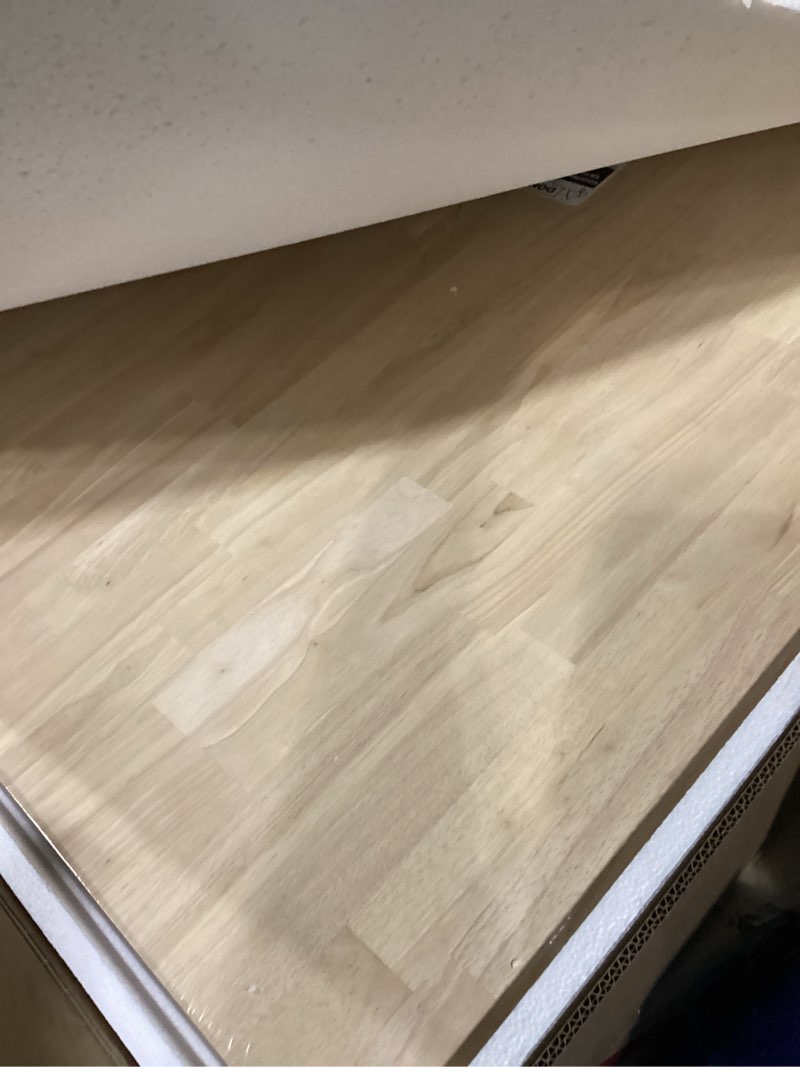 Condition photo showing Good Condition for Bme Hevea Solid Wood Butcher Block Countertop, Wood Table Top, Butcher Block Desk Table Top for DIY Kitchen Island, Washer Dryer, or Workstation – Unfinished - 60" L x 36" W x 1.5" Th Hevea - Natural - Unfinished 60"L x 36"W x 1.5"Th
