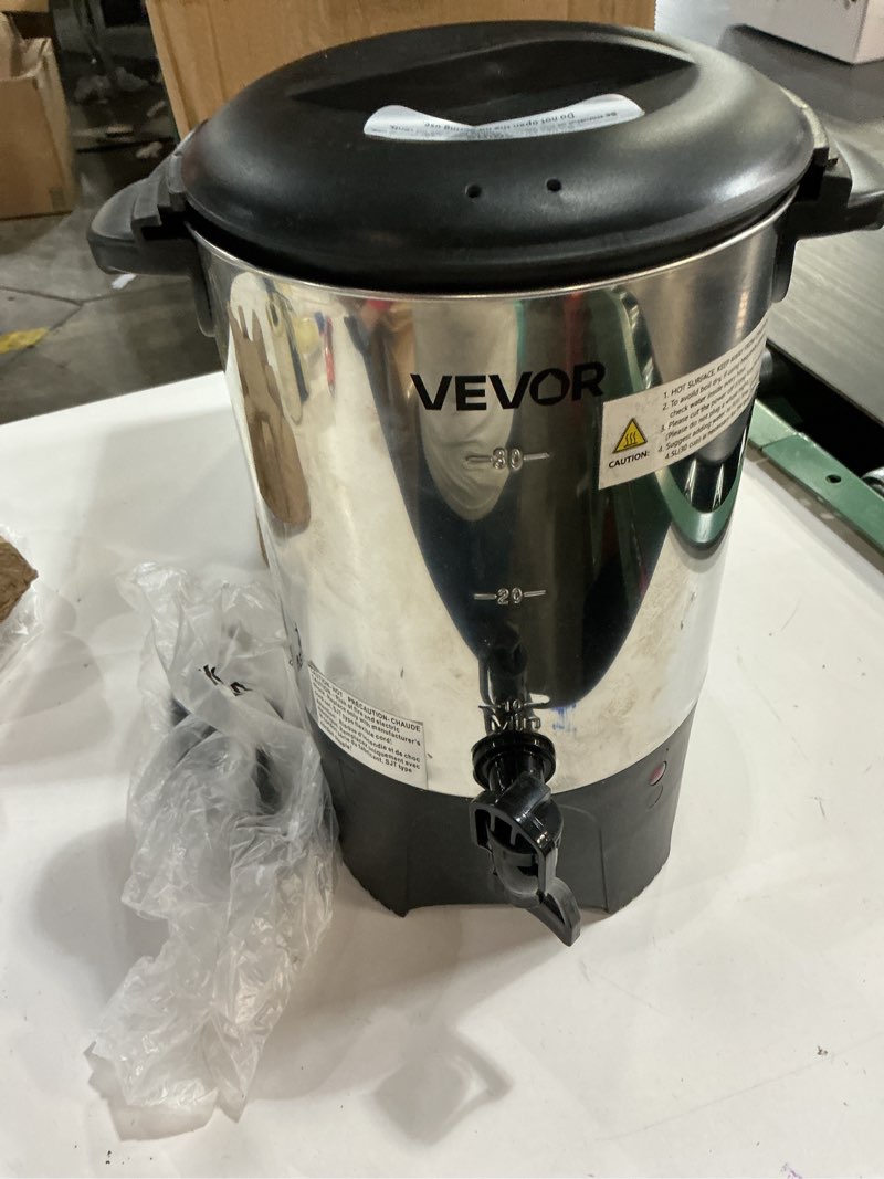 Condition photo showing item condition for vevor commercial coffee urn, 30 cup 4.5 l hot beverage dispenser with dripless faucet, quick-brewing commercial coffee maker with stainless steel liner, for catering, business, church & restaurant 30cups