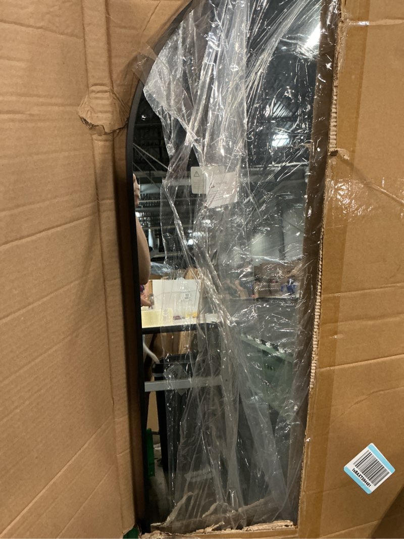 Condition photo showing Good Condition for delma arched mirror full length,standing mirror full body,large floor with stand for wall entryway door bedroom bathroom living room black frame 56"l x 15"w