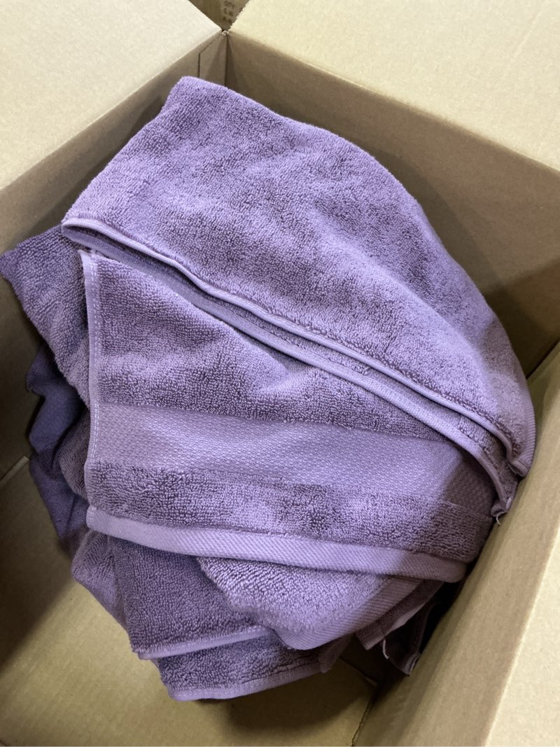 Condition photo showing Good Condition for madison park turkish 100% cotton towel set, 600gsm luxury premium weight, soft absorbent hotel bathroom shower hand face washcloths, assorted sizes purple 6 piece purple 6-piece towel set (30"x58")