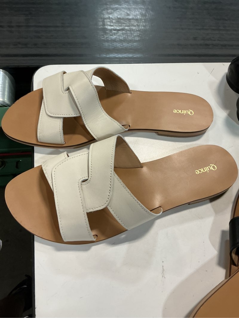 Condition photo showing Good Condition for italian leather cutout slide sandal size 9 bone 