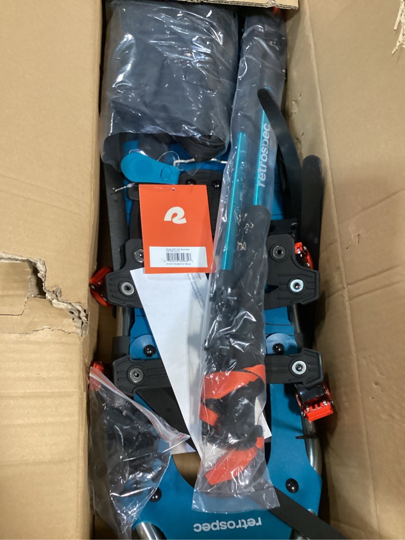 Condition photo showing Good Condition for Retrospec Drifter Snowshoes & Trekking Poles Bundle with Adjustable Bindings - Lightweight Aluminum Snow Shoes for Women & Men - All Terrain Hiking & Winter Sports Superior Blue 30" Snowshoe Bundle