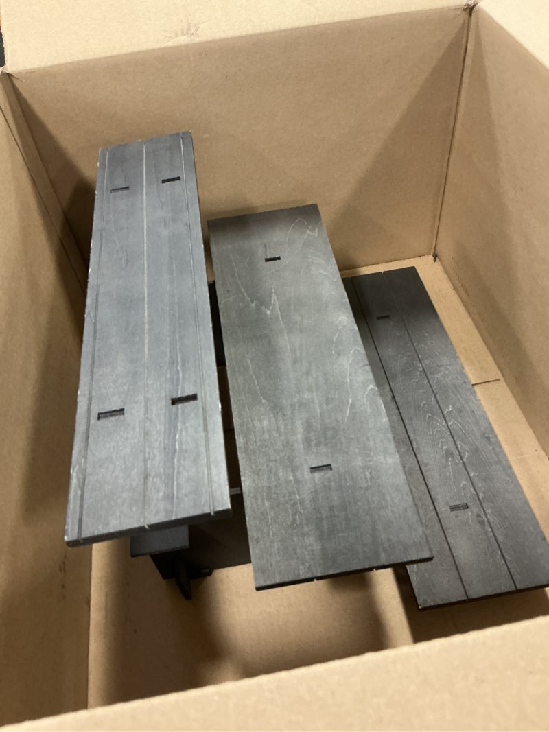 Condition photo showing As Is for (Incomplete)3-Tier Wooden Corner Display Stand Bundle for Vendors, Craft Fairs, Markets, Retail