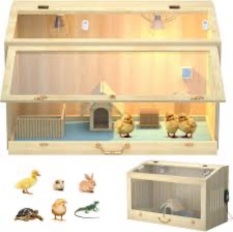 32"x19.3"x16" Large Chick Brooder Box with Bottom Tray – All-in-One Brooder Cage with Heating Lamp, 
