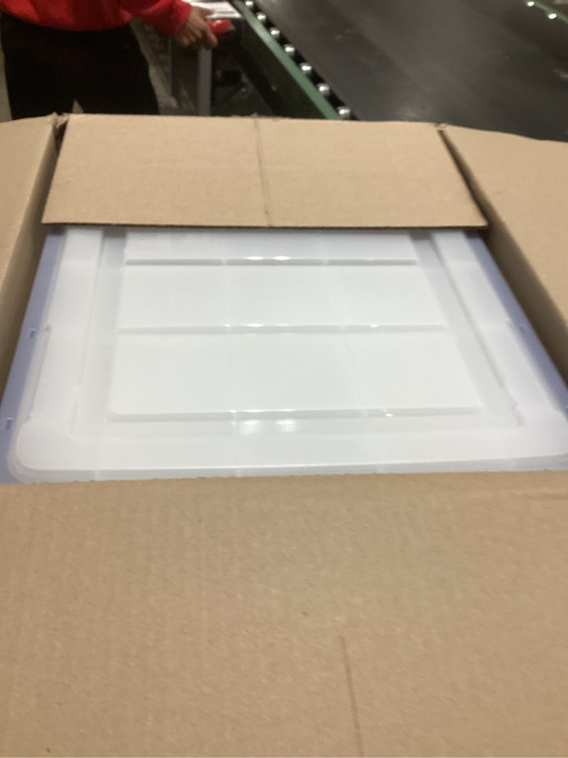 Condition photo showing Good Condition for iris usa 26.5 quart weatherpro plastic storage box with durable lid and seal and secure latching buckles, 3 pack, weathertight, keep pest dust and moisture out, for oversized bulky items, clear/blue 27 qt. - 3 pack