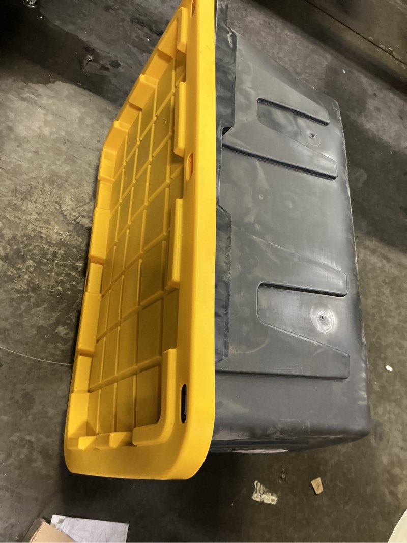Condition photo showing As Is for Centrex Plastics, LLC Commander 27-Gallon Tote with Standard Snap Lid