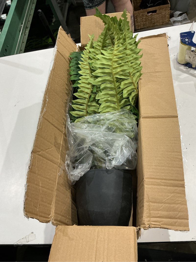 Condition photo showing As Is for hollyone artificial large fern boston potted plant for outdoors & indoor 25.5inch faux fake fern bush plant in pot for patio garden farmhouse windowsill entrance porch office living room home decor extral large