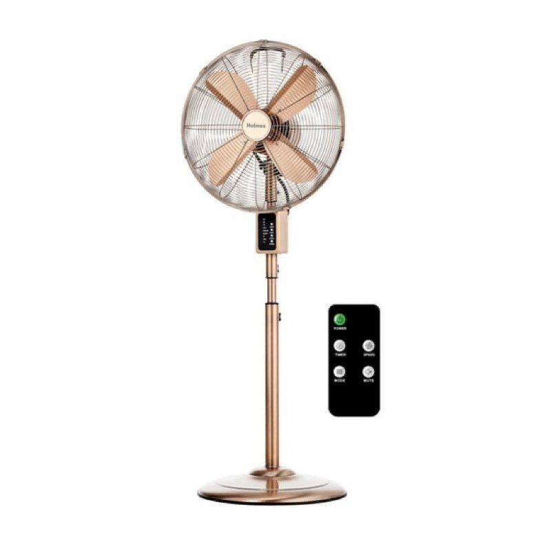  holmes 16” digital metal stand fan, 3-speed, oscillating, adjustable height, remote, copper