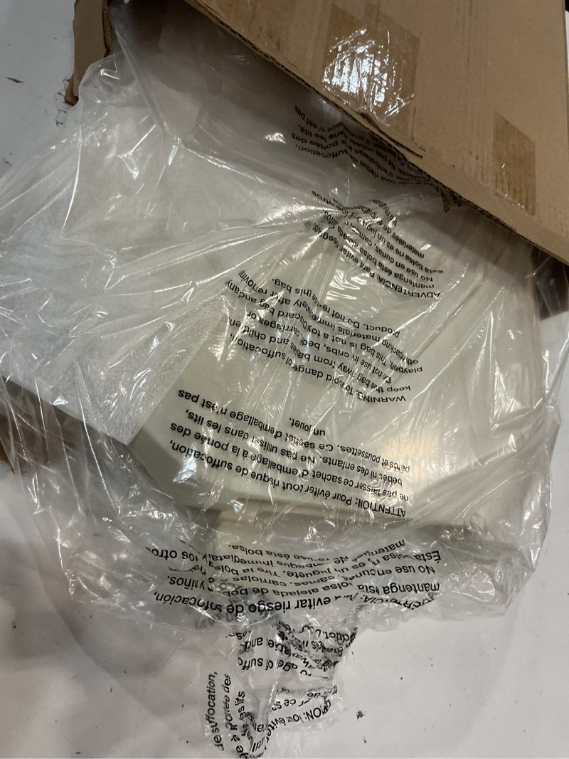 Condition photo showing As Is for centoco eljer emblem round toilet seat with square front, closed front with cover, residential, plastic, made in the usa, emb201-306, natural round 306-natural/bone