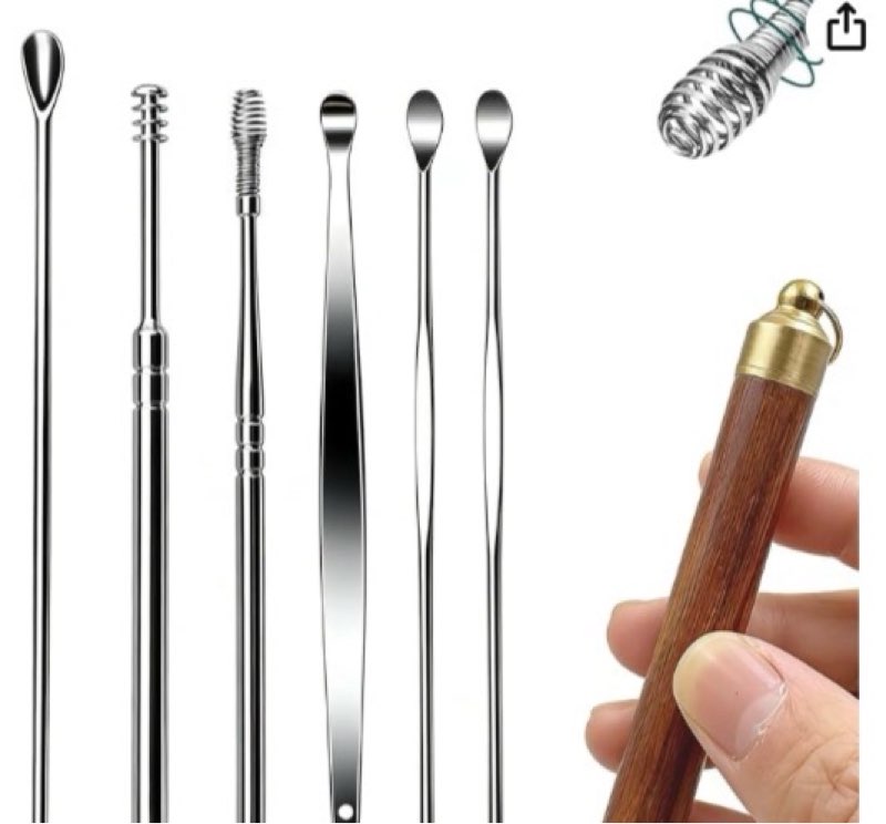 Ear Wax Removal Kit, 6 Counts Set Stainless Steel Spiral Ear Massage Cleaning Tool Set, Spring Earwa