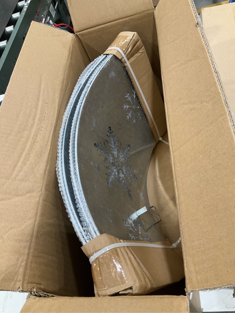 Condition photo showing Good Condition for 35.5" Galvanized Metal Christmas Tree Collar, Snowflake Diecut Christmas Tree Collars for Artificial Trees, Beautiful Metal Tree Collar Decorates Your Home for The Holidays Galvanized 35