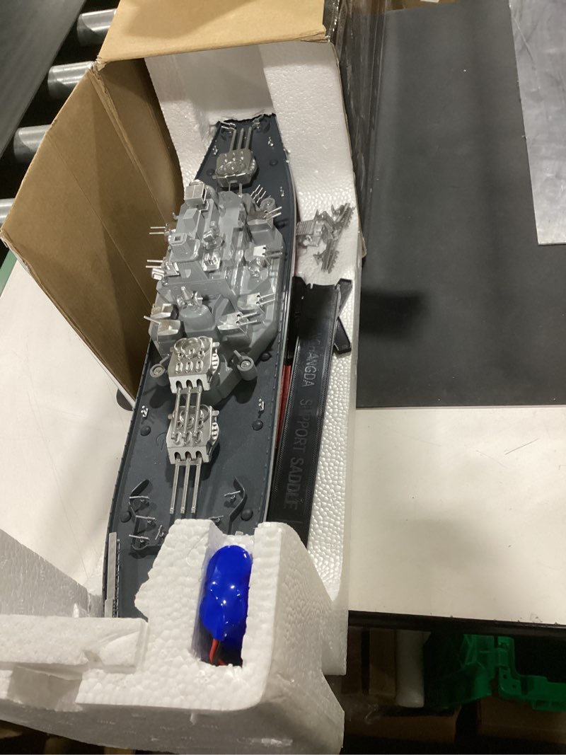 Condition photo showing As Is for goolrc remote control warship rc military battleship, 1:390 scale remote control boat for lakes and rivers, 2.4ghz rc armed cruiser boat model with low battery alarm and 3 batteries for adults