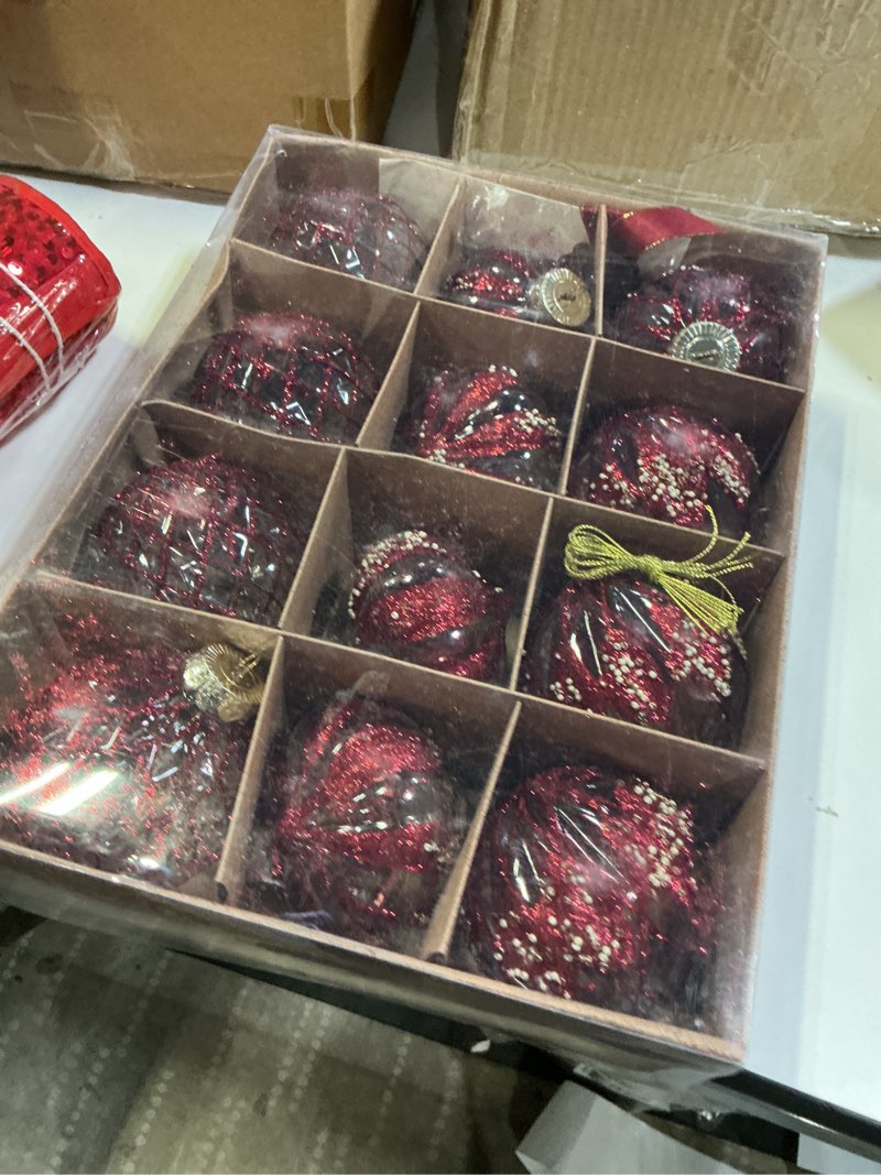 Condition photo showing New/Like New for 12 PCS Christmas Ball Ornaments, 80mm/3.15 inches Christmas Tree Decorations, Large Shatterproof Luxury Xmas Ornaments for Christma Tree, Home Decor, Wedding, Party (Red)