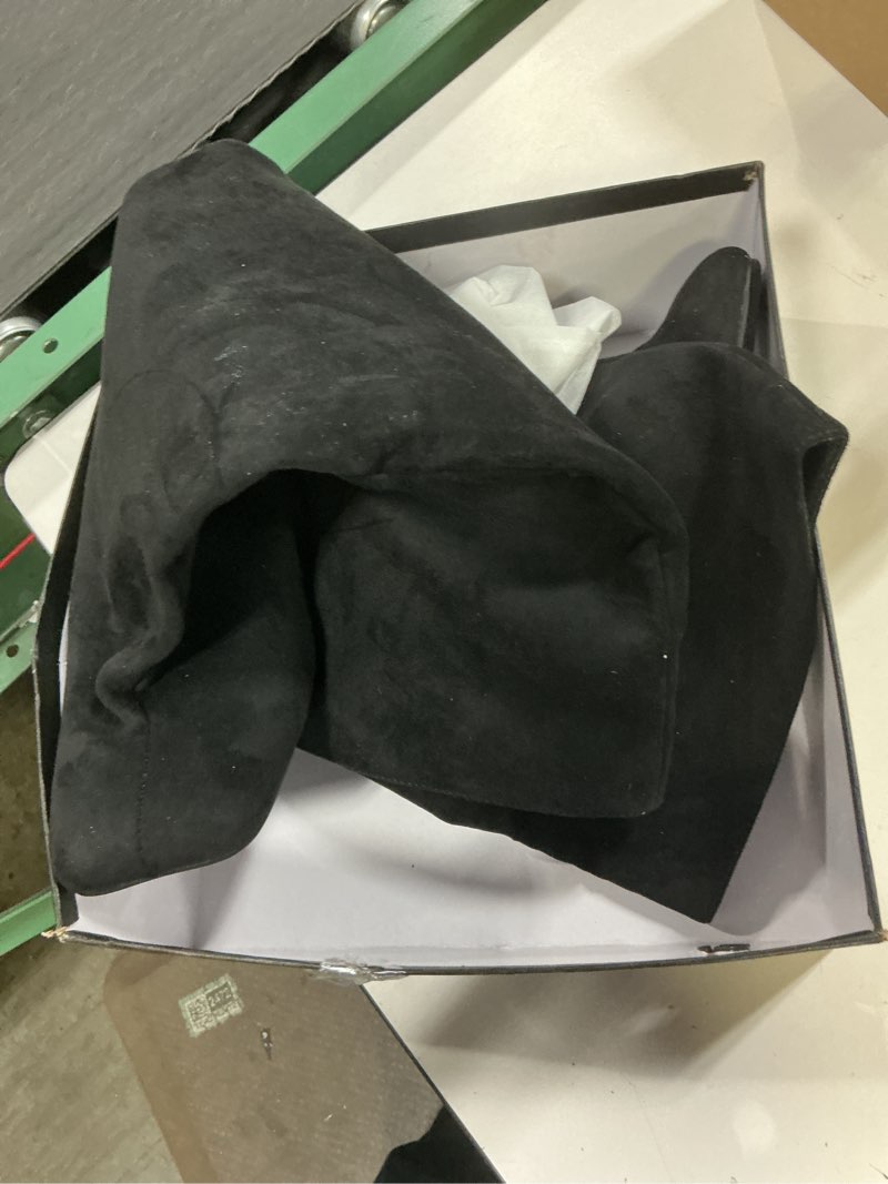 Condition photo showing As Is for ubwdu women's suede knee high boots square toe stiletto heels wide calf tall boots 9.5 black