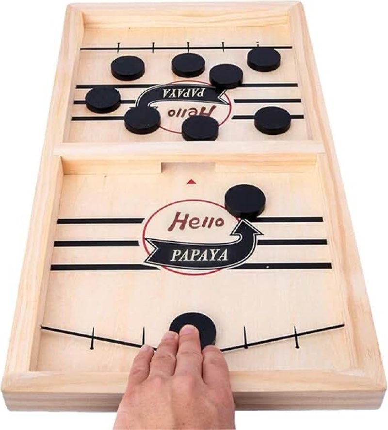 Fast Sling Puck Game for 2 Players, TMIYO Wooden Table Hockey Family Game for Kids or Adults, Super 