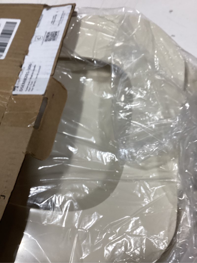 Condition photo showing Good Condition for centoco eljer emblem round toilet seat with square front, closed front with cover, residential, plastic, made in the usa, emb201-306, natural round 306-natural/bone