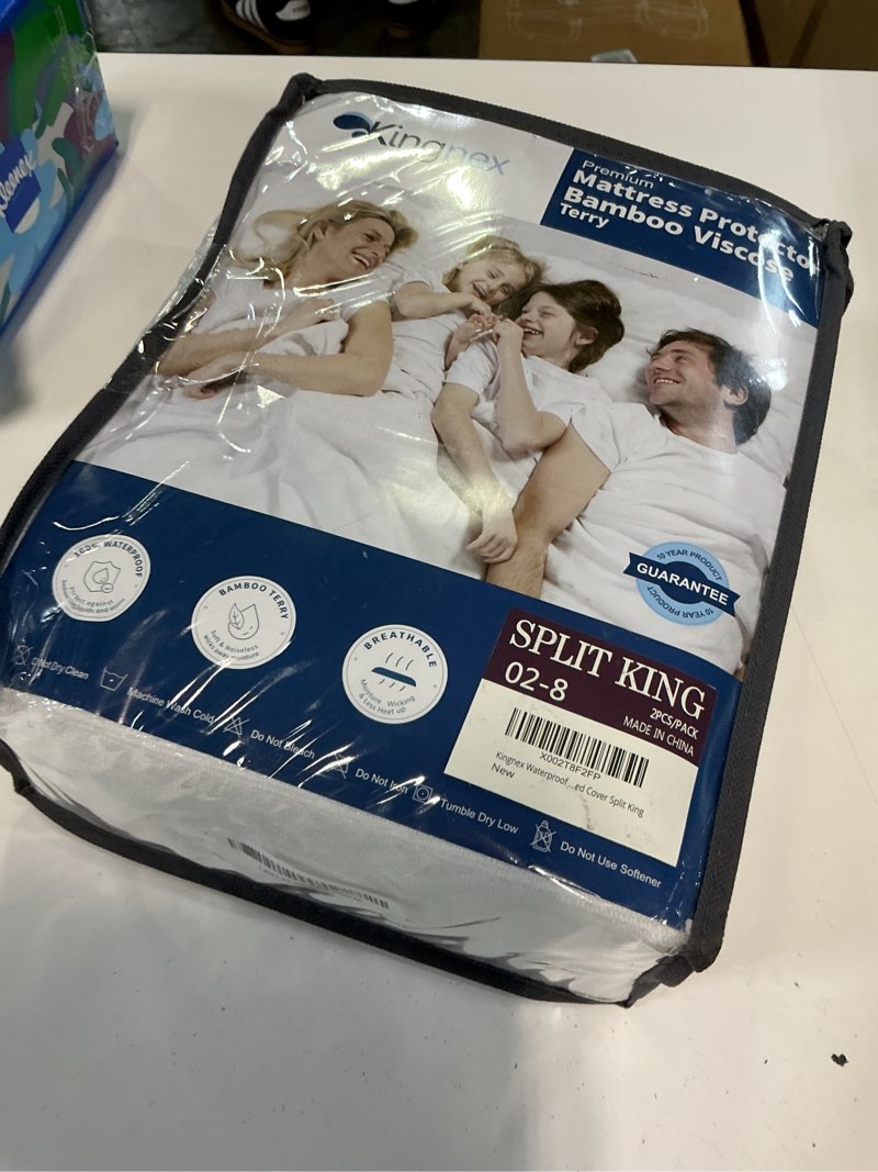 Condition photo showing Good Condition for kingnex waterproof split king mattress protector for adjustable beds noiseless soft bamboo viscose terry surface fitted matress cover with deep pocket white split king