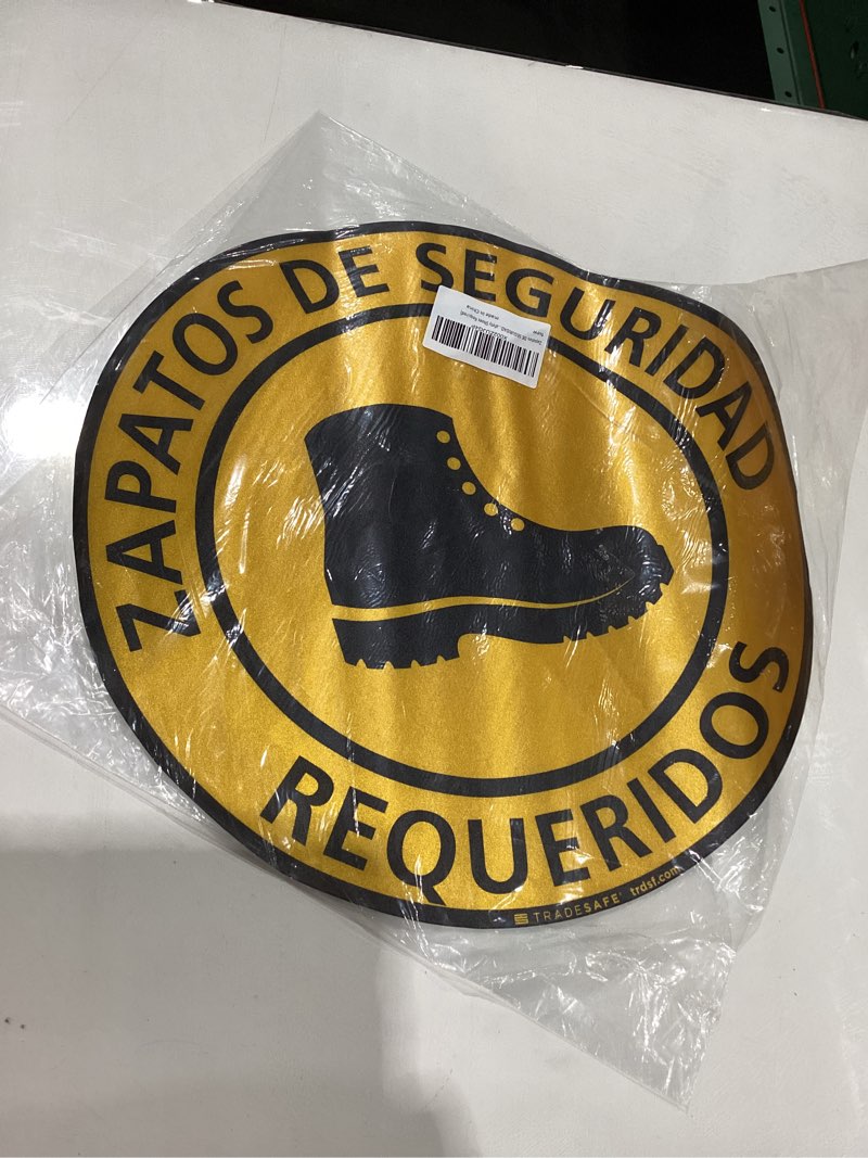 TRADESAFE Zapatos De Seguridad Requeridos Anti-Slip Floor Sticker, Peel and Stick Adhesive Vinyl Sign, ANSI-Compliant, 17” Diameter Round Sticker