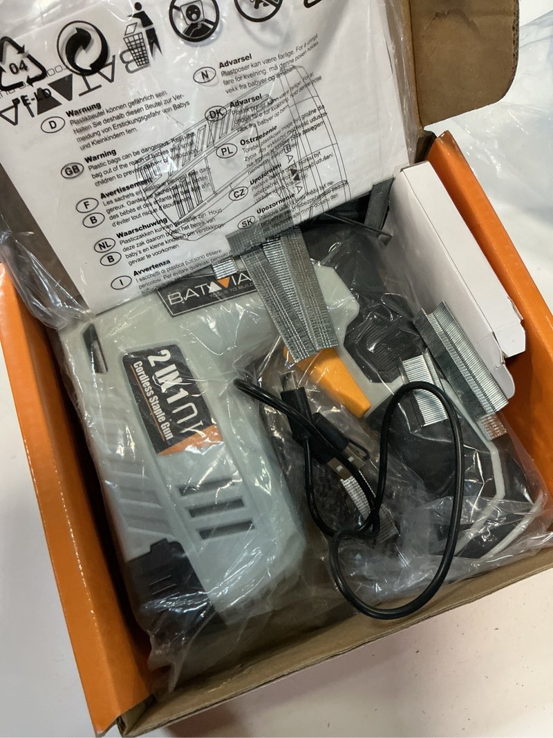Condition photo showing Good Condition for batavia electric staple gun, 2-in-1 cordless brad nailer & stapler kit with 2000pcs nails & staples, 4v lithium-ion rechargeable nail gun for upholstery, wood working, diy home projects grey