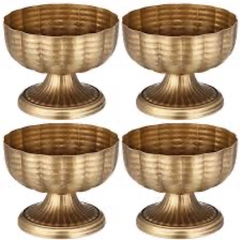 Ninehaoou 4 Pcs Distressed Vintage Gold Compote Vase for Centerpieces Compote Bowl 8'' Wide Vintage 