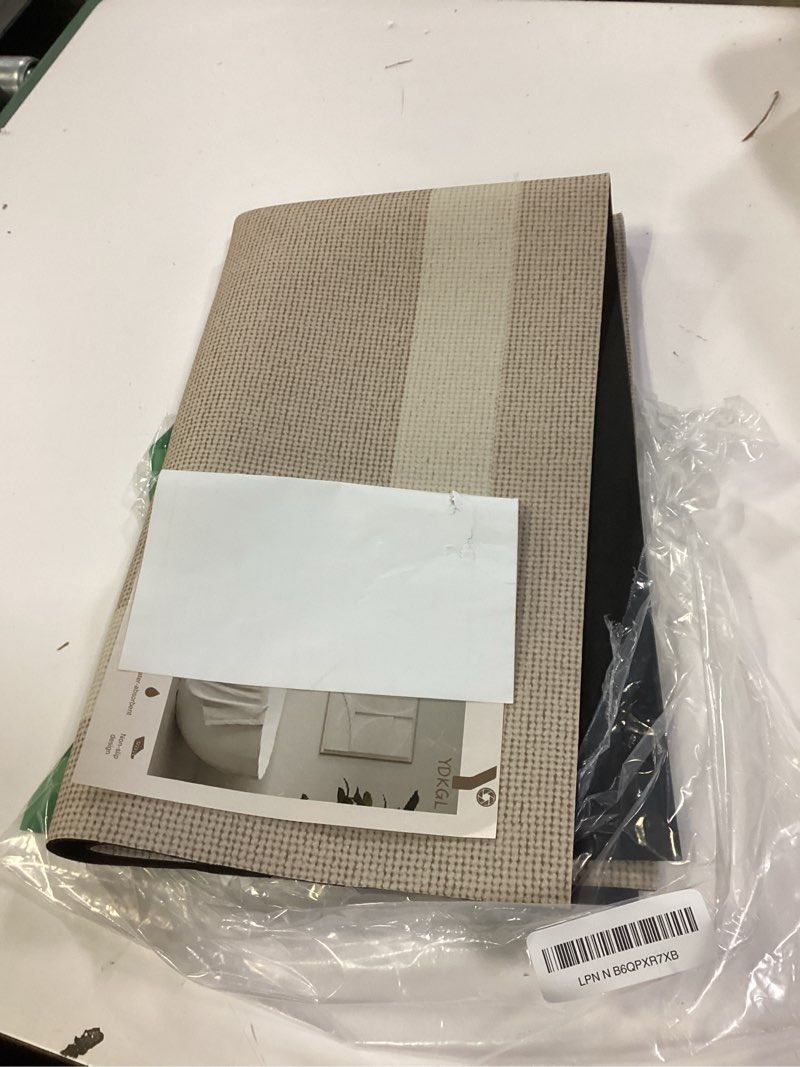 Condition photo showing As Is for Non Slip Bath Mat, Rubber Backing Ultra Thin Bathroom Rugs Fit Under Door Quick Dry Super Absorbent Washable Bath Rug Shower Mat for Bathroom Floor Bathtub Shower Sink, Easy Care Beige 20"x 32" 20” x 32“ Beige