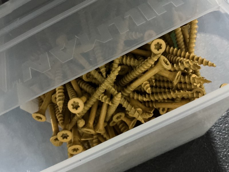 Condition photo showing As Is for hillman deck plus no. 10 ga. x 3 in. l tan star flat head exterior deck screws 5 lb 310 pk