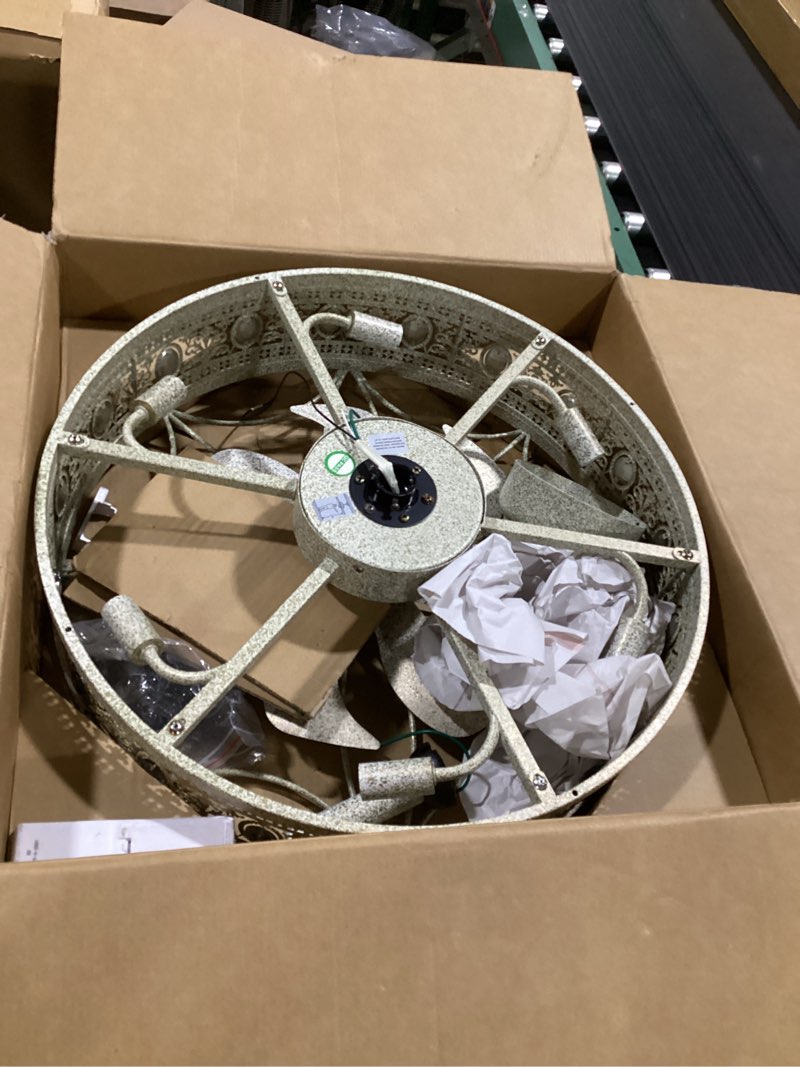Condition photo showing As Is for crystal chandelier ceiling fan with light,french coastal ornate caged bladeless fandelier,elegant decorative round light fixture,hanging/flush mount for bedroom,kitchen island,dining room,living room