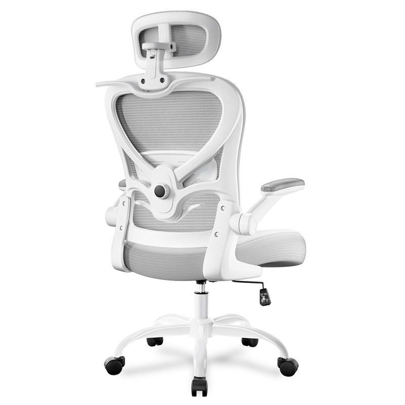 Ergonomic Office Chair with Headrest 3D, Mesh Office Desk Chair with Adjustable Lumbar Support, Computer Chair with Flip up Armrests, 350LBS Capacity - Design for Home/Offices - Grey