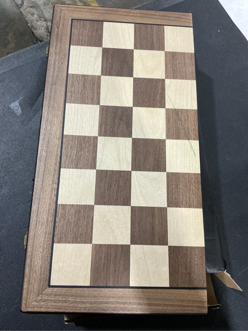 Condition photo showing As Is for Magnetic Wooden Chess Set for Adults Kids 15'' Chess Board with Handmade Pieces, Folding Portable Travel Unique Chess Sets Game for Tournament Professional Beginner